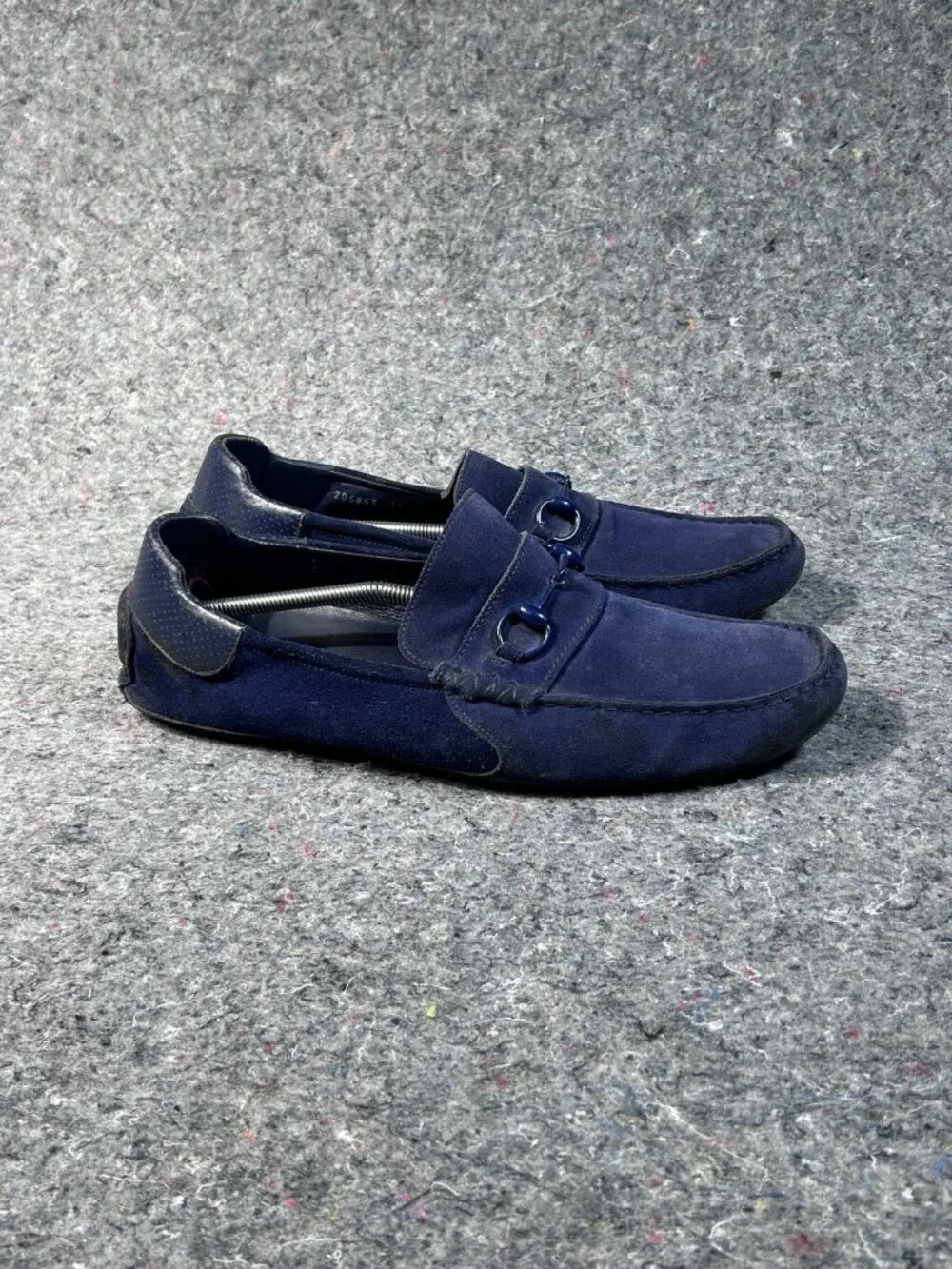 Gucci Horsebit Driving Loafers Navy Blue Suede Mens Size 12 Italy 205843